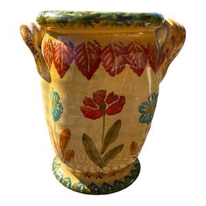 Italian Pottery Vase Hand Painted Made in Italy Flowers